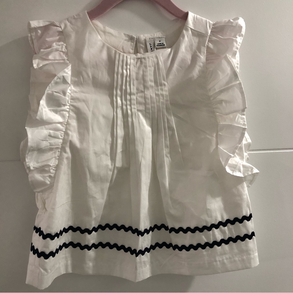Janie and Jack Ric Rac Ruffle Sleeve Top White Size 4 - Picture 2 of 7